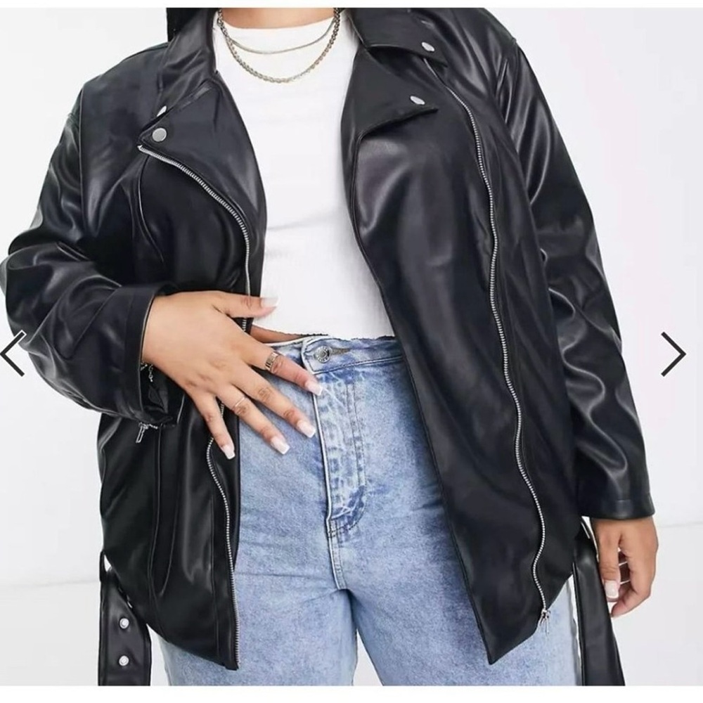 ASOS DESIGN Curve Longline Oversized Faux-Leather Moto Jacket - Black - Plus Siz